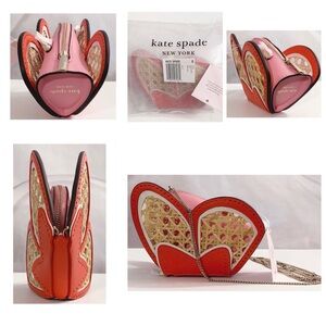 NWT Kate Spade ♠️ WING IT Wicker Leather Butterfly Gold Chain Coin Purse/Wallet